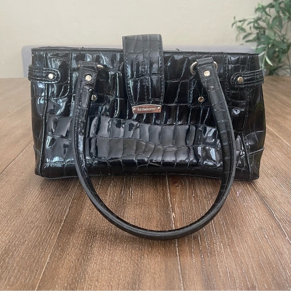 Vntg Liz Claiborne Black Crocodile Embossed Baguette Bag Shoulder Y2K 90’s - Picture 10 of 11